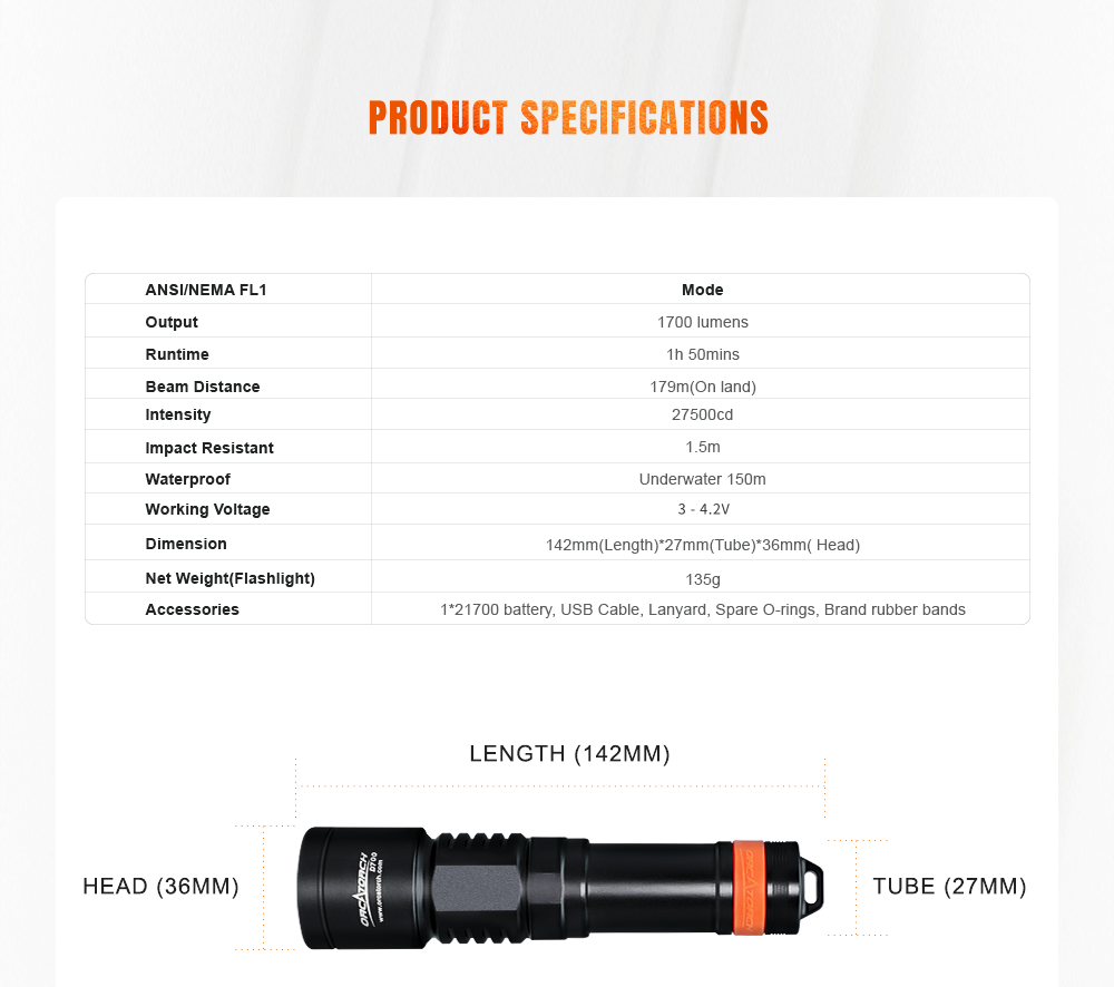 Orca D700 Dive Light