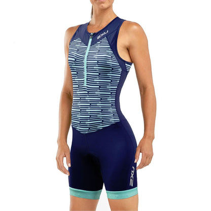 2XU Active Women's Trisuit Navy/Aqua Splash Line Print
