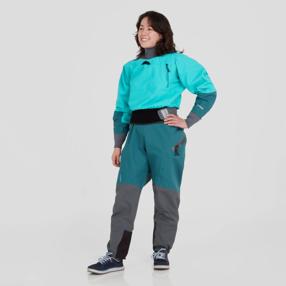 NRS Phenom Women's Back Entry Gore-Tex Drysuit Aqua