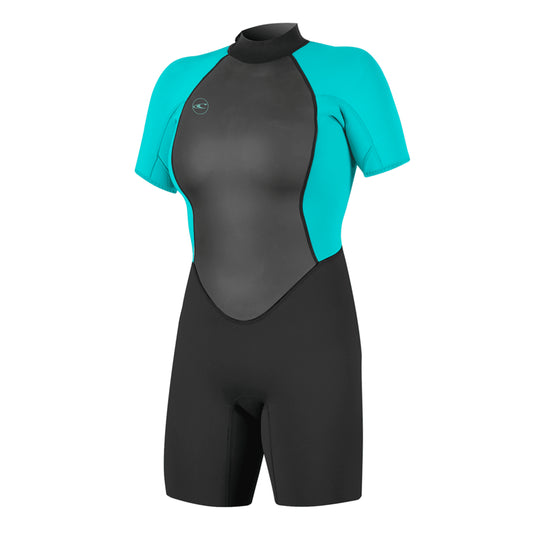 O'Neill Reactor 2 2mm Women's Back Zip Shorty Wetsuit Black/Light Aqua