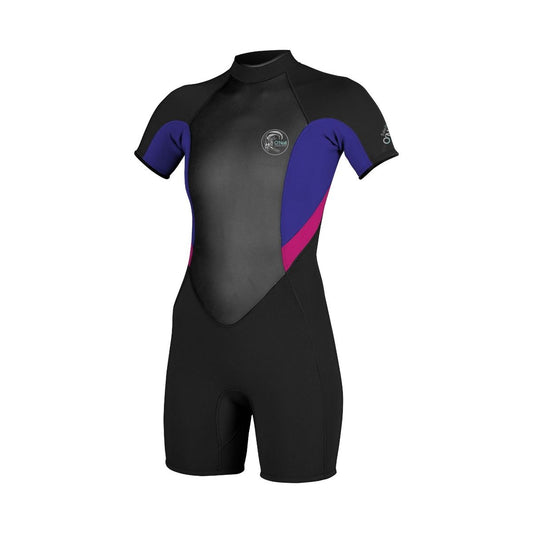 O'Neill Women's Bahia 2mm Back Zip Shorty Wetsuit Blk/Cobalt/Berry